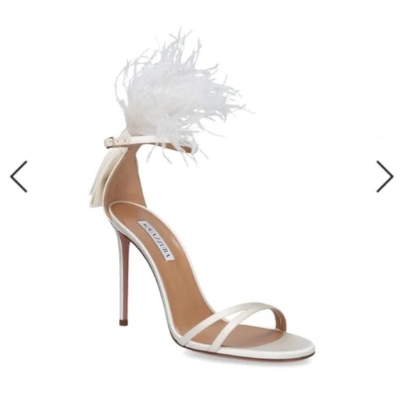 Aquazzura Cream Feathered Concerto Heels Sz 38 - Picture 16 of 16